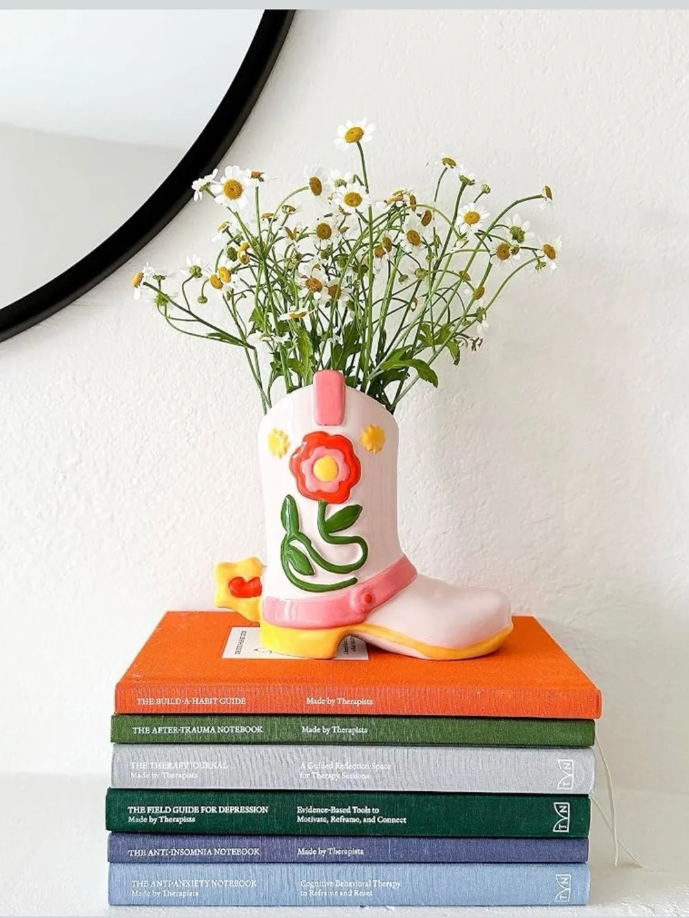 ban.do - Pink & Yellow Floral Cowboy Boot Vase